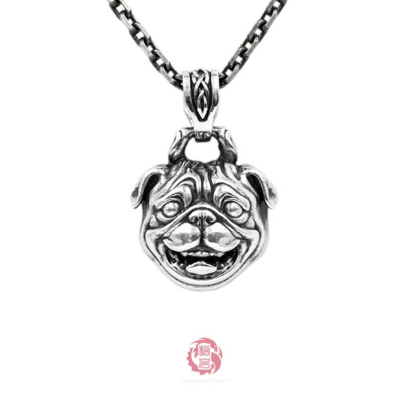 Oxidierter Sterling Silber Mops Anhänger - Hundeliebhaber Halskette von SongyanJewelry