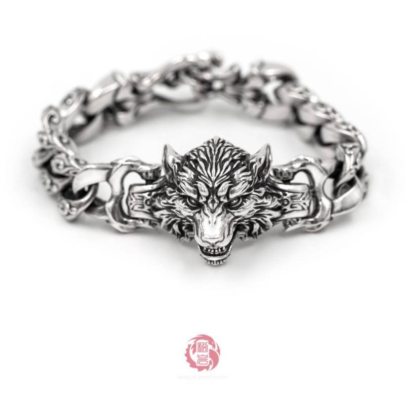 Wolf Armband Alter Finish, Sterling Silber 925, Oxidiertes Silber, Songyan Schmuck von SongyanJewelry