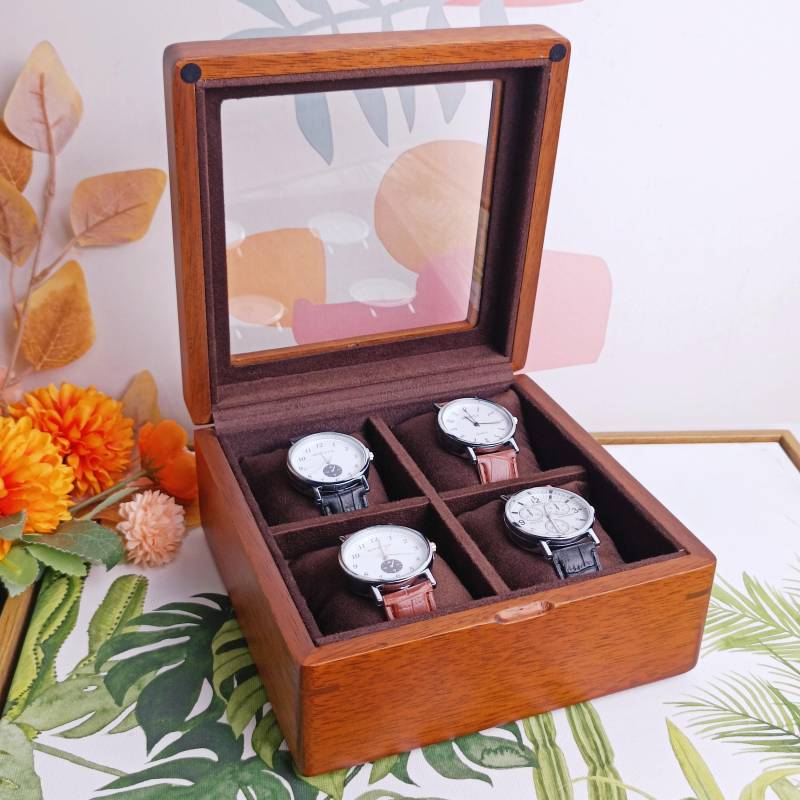 4 Slots Watch Box, Teak Organizer, Personalized Storage Custom Wooden Birthday Anniversary Gift, Box von Sonhha