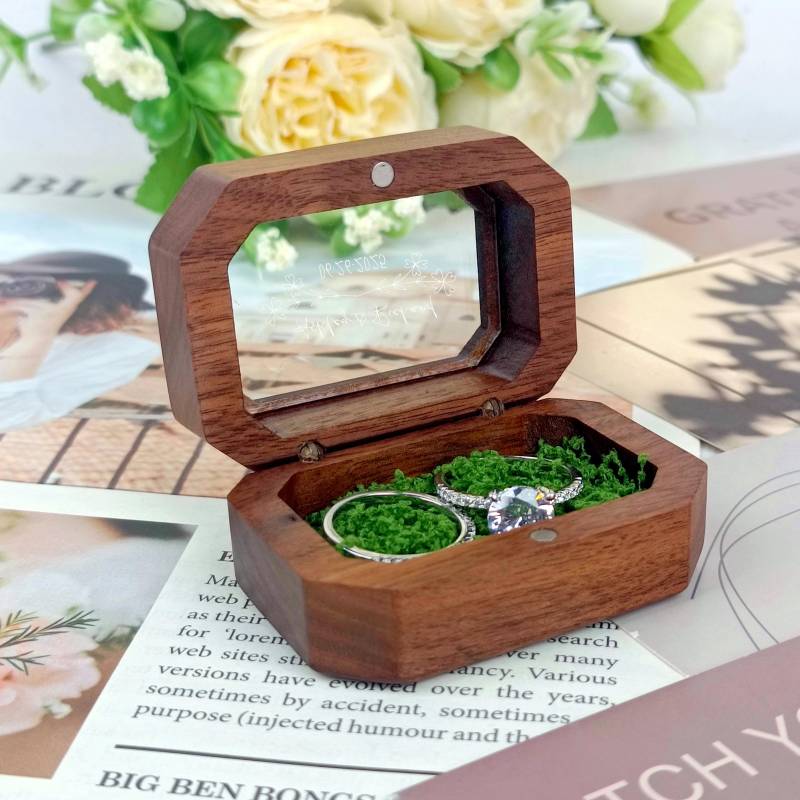 Exquisite Walnut Wedding Ring Box, Personalized Engagement Geometric Custom Bearer Bridal Anniversary Gifts von Sonhha