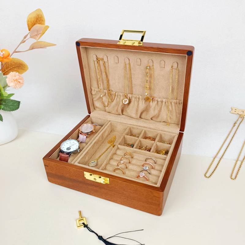 Wooden Jewelry Box With Lock, Personalized Engraving Box, Layer Velvet Custom Case For Her, Birthday Gift von Sonhha
