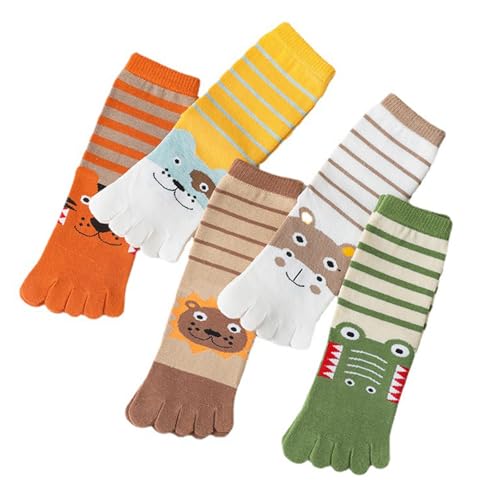5 Paar Zehensocken Niedliches Tier Atmungsaktive Baumwolle Fünf-Finger-Socken Cartoon-Muster Socken für 3-12 Jahre alte Mädchen und Jungen (7-12 Jahre) von Sonhomay