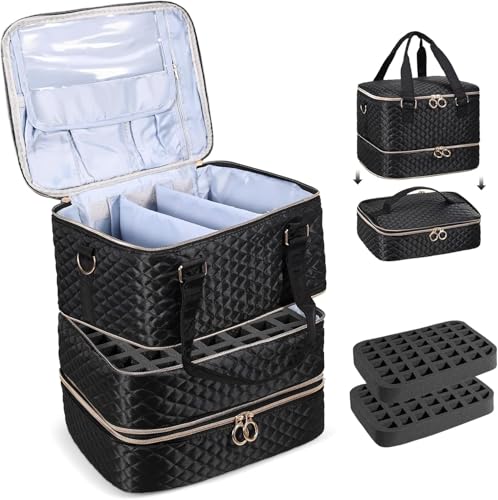 Große Nagellack-Organizer-Tasche mit 3 Ebenen, für 84 Flaschen (15 ml) und Nagellampe, Nagellack-Tragetasche, Nagelset, Aufbewahrung, große Reise-Nagelbedarf, Schultertasche für Maniküre-Werkzeuge von Sonhomay