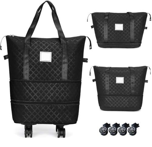 Reisetasche mit abnehmbaren Rädern, faltbares Rollgepäck, erweiterbar, Handgepäck, leicht, Koffer, Roll-Reisetasche, Wochenendtasche für Männer und Frauen, Reisen oder Geschäftsreisen, Camping Reisetasche mit abnehmbaren Rädern, faltbares Rollgepäck, erweiterbar, Handgepäck, leicht, Koffer, Roll-Reisetasche, Wochenendtasche für Männer und Frauen, Reisen oder Geschäftsreisen, Camping von Sonhomay