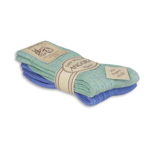 Sonia Originelli Angorasocken Wollstrümpfe dünn gestrickt, Farbe Grün-Blau, Größe 39-42, 2 Paar von Sonia Originelli