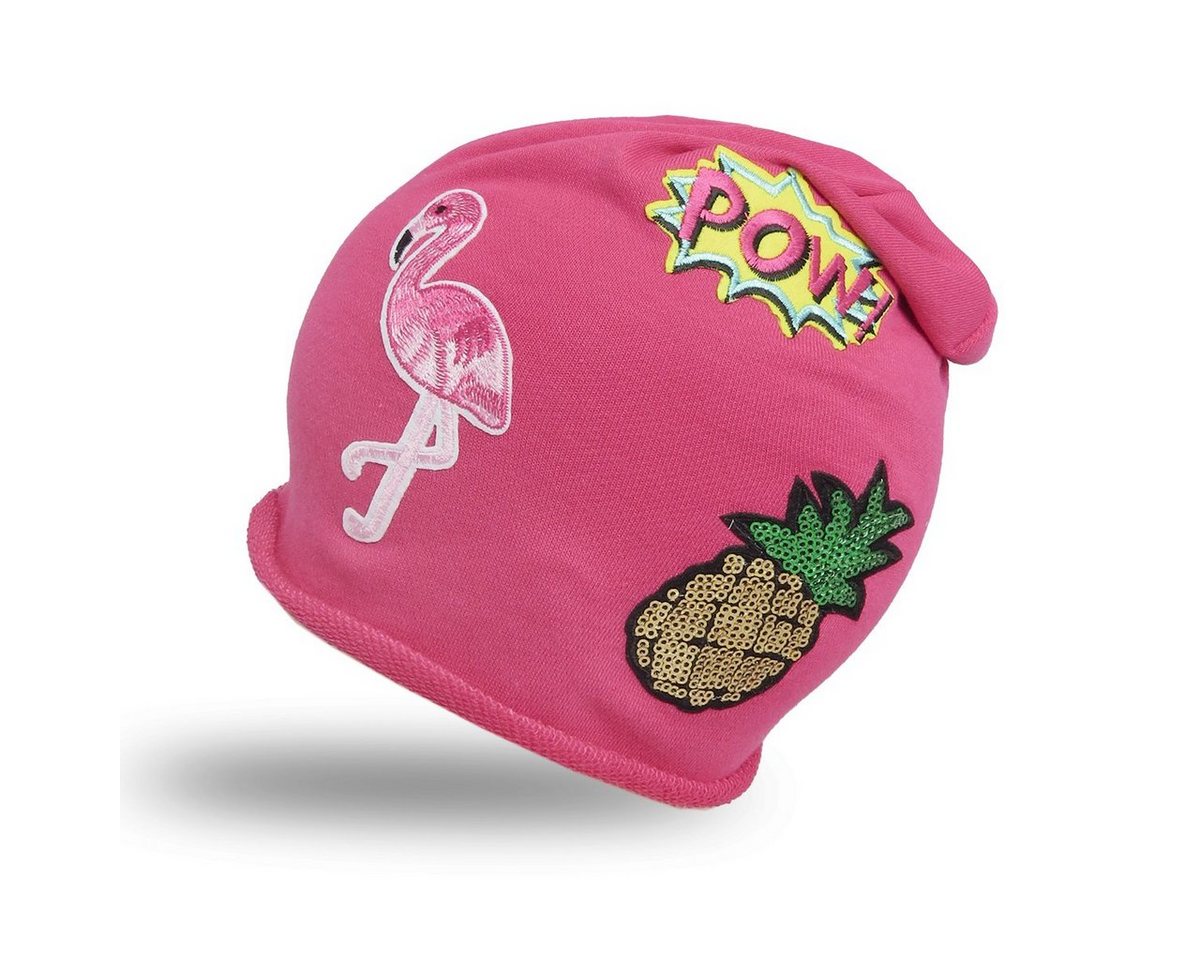 Sonia Originelli Beanie Beanie Mütze Kind Patch Aufnäher Flamingo Ananas Pow trend Baumwolle Onesize, Patchapplikationen von Sonia Originelli