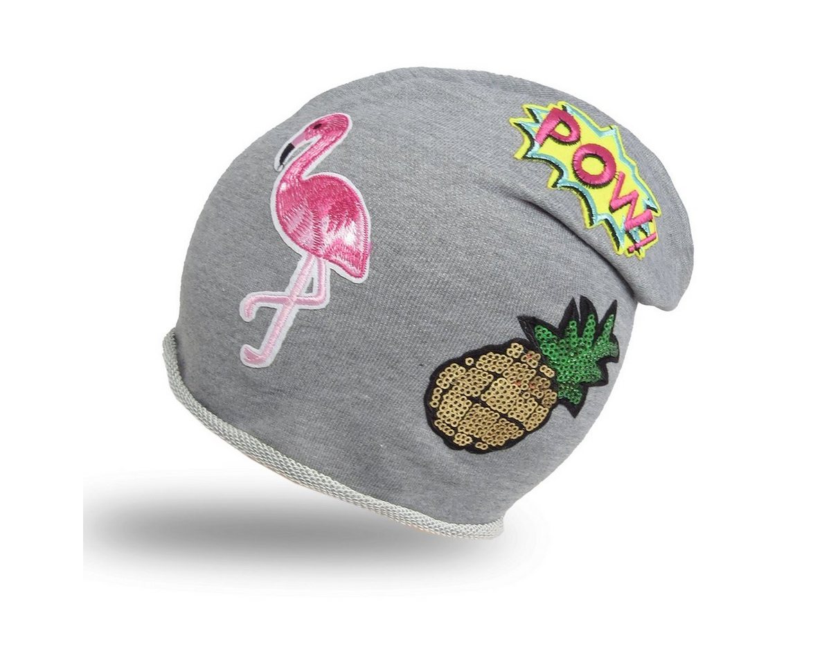 Sonia Originelli Beanie Beanie Mütze Kind Patch Aufnäher Flamingo Ananas Pow trend Baumwolle Onesize, Patchapplikationen von Sonia Originelli