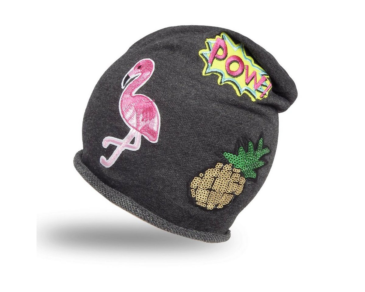 Sonia Originelli Beanie Beanie Mütze Kind Patch Aufnäher Flamingo Ananas Pow trend Baumwolle Onesize, Patchapplikationen von Sonia Originelli