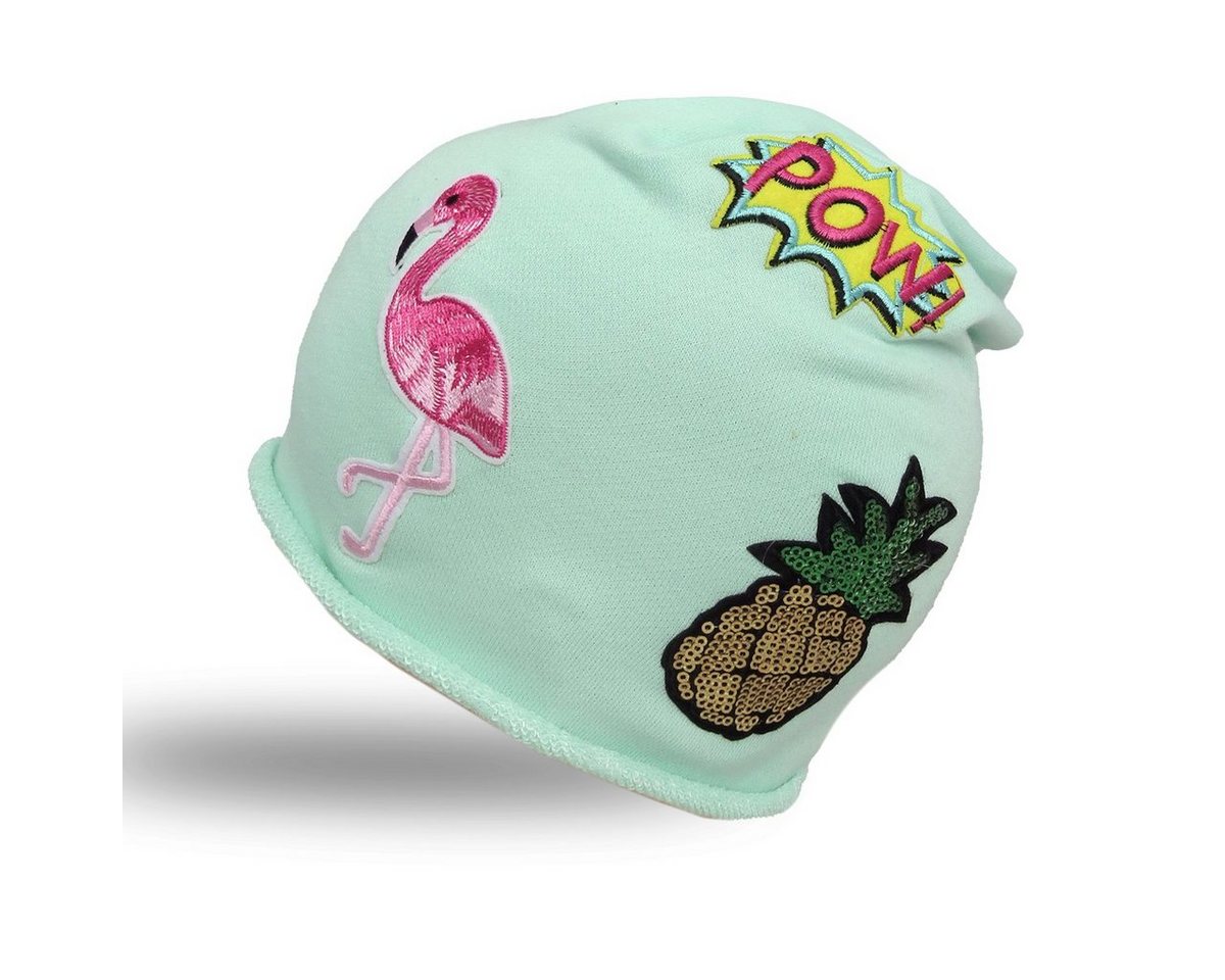 Sonia Originelli Beanie Beanie Mütze Kind Patch Aufnäher Flamingo Ananas Pow trend Baumwolle Onesize, Patchapplikationen von Sonia Originelli