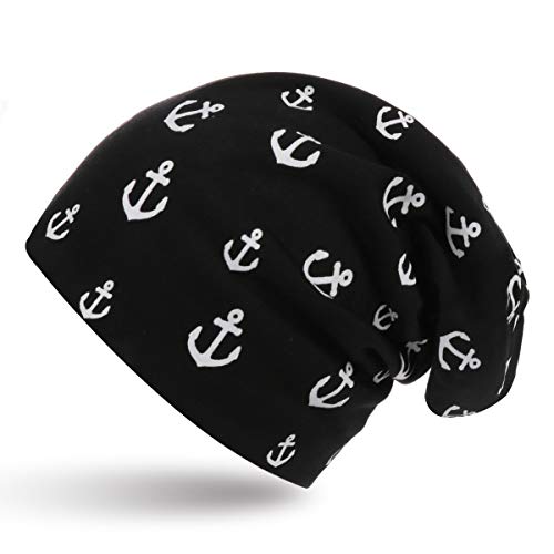 Sonia Originelli Beanie Mini Anker Mütze Maritim Overall Print Farbe Schwarz von Sonia Originelli