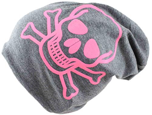 Sonia Originelli Beanie Mütze Kind Totenkopf Kindermütze Halloween Farbe Grau-Pink von Sonia Originelli