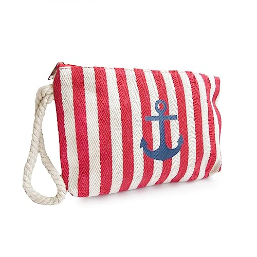 Sonia Originelli Kosmetiktasche maritim gestreift Anker Clutch Täschchen Farbe Rot von Sonia Originelli