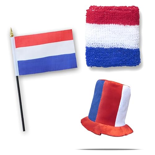 Sonia Originelli FANSET EM Fußball Niederlande Netherlands Zylinder Hut Schweißband Mini Flagge von Sonia Originelli
