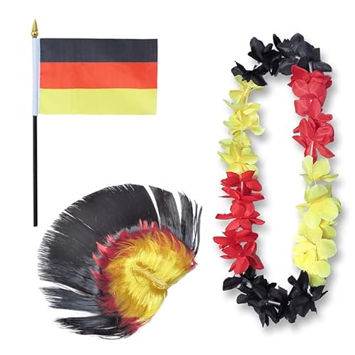 Sonia Originelli Fanset Fanartikel Fahne Perücke Blumenkette Hawaiikette WM EM Farbe: Deutschland Iro von Sonia Originelli