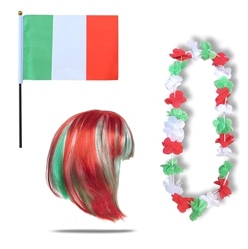 Sonia Originelli Fanset Fanartikel Fahne Perücke Blumenkette Hawaiikette WM EM Farbe: Italien Bob von Sonia Originelli