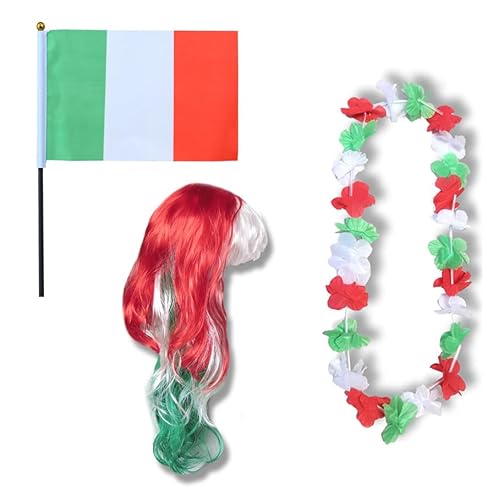 Sonia Originelli Fanset Fanartikel Fahne Perücke Blumenkette Hawaiikette WM EM Farbe: Italien LH Lock von Sonia Originelli