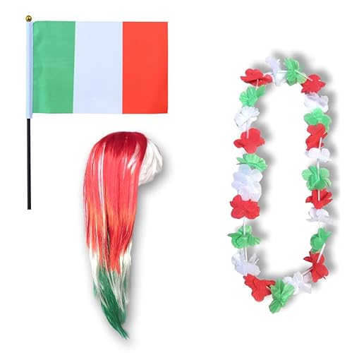 Sonia Originelli Fanset Fanartikel Fahne Perücke Blumenkette Hawaiikette WM EM Farbe: Italien LH von Sonia Originelli