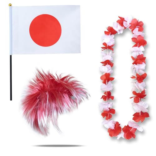 Sonia Originelli Fanset Fanartikel Fahne Perücke Blumenkette Hawaiikette WM EM Farbe: Japan Pumukl von Sonia Originelli