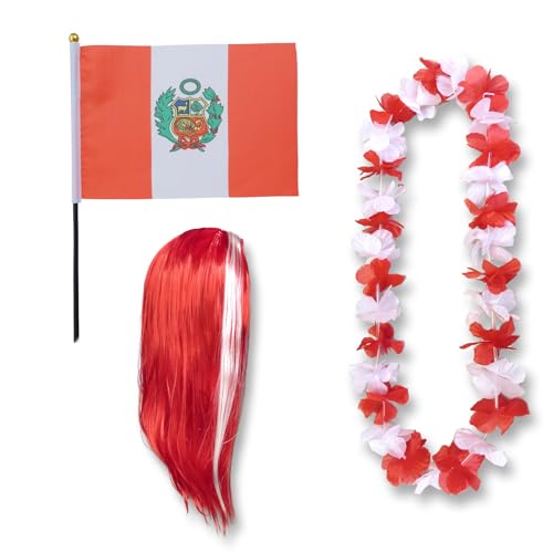 Sonia Originelli Fanset Fanartikel Fahne Perücke Blumenkette Hawaiikette WM EM Farbe: Peru LH von Sonia Originelli