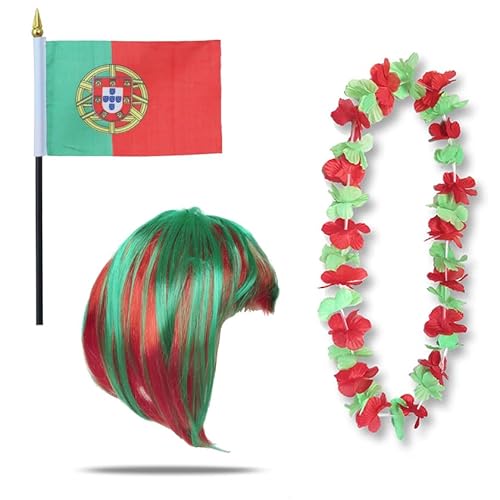 Sonia Originelli Fanset Fanartikel Fahne Perücke Blumenkette Hawaiikette WM EM Farbe: Portugal Bob von Sonia Originelli