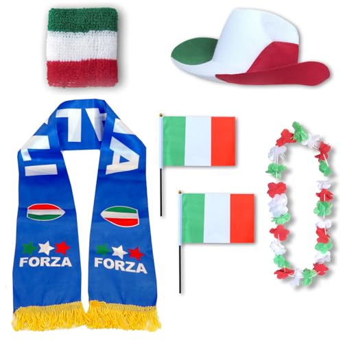 Sonia Originelli Fanset Fanartikel Fanhut Blumenkette Fanschal Schweißband Fähnchen WM EM Farbe: Italien von Sonia Originelli