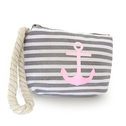 Sonia Originelli Geldbeutel Anker Mini Tasche Maritim Streifen Kordel Farbe Grau-Rosa von Sonia Originelli