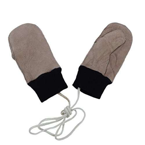 Sonia Originelli Kinder Fausthandschuh Leder Band Schaf Lammfell Strick Farbe Beige, Größe 5 von Sonia Originelli