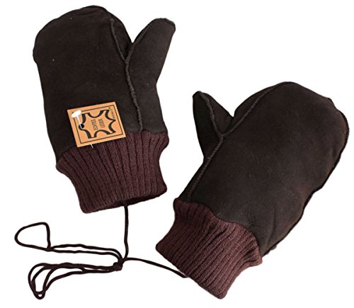 Sonia Originelli Kinder Fausthandschuh Leder Band Schaf Lammfell Strick Farbe Braun, Größe 4 von Sonia Originelli