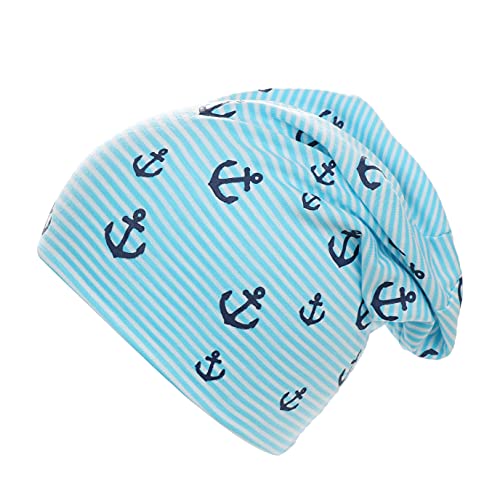 Sonia Originelli Kleinkinder Beanie Mütze Mini Anker Maritim Streifen Jersey Unisex Farbe Hellblau von Sonia Originelli