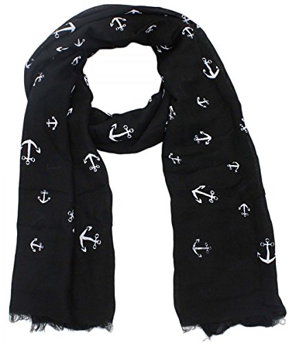 Sonia Originelli Schal Langschal Anker Maritim Reliefdruck Fransen Sommer Farbe Schwarz von Sonia Originelli