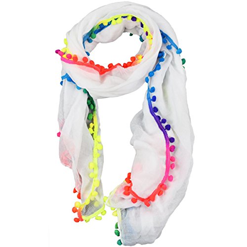 Sonia Originelli Schal Langschal Bommel Neon Bunt Sommer Farbe Weiß von Sonia Originelli