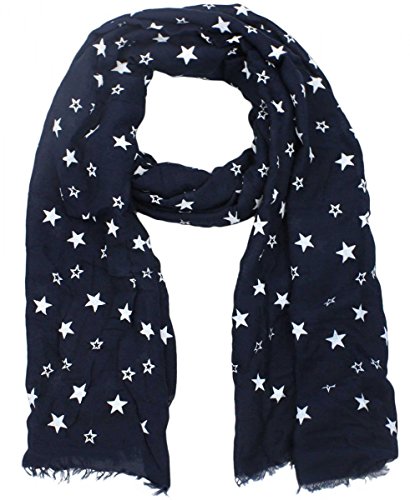 Sonia Originelli Schal Langschal Sterne Reliefdruck Fransen Sommer Farbe Marineblau von Sonia Originelli
