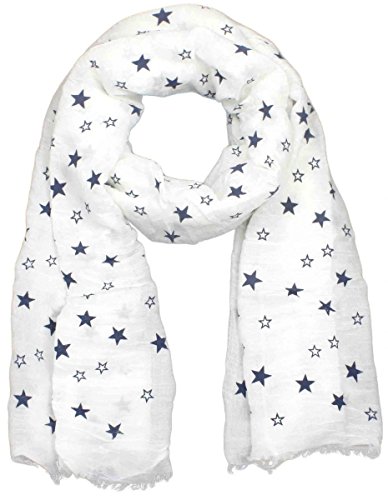 Sonia Originelli Schal Langschal Sterne Reliefdruck Fransen Sommer Farbe Weiß-Marine von Sonia Originelli
