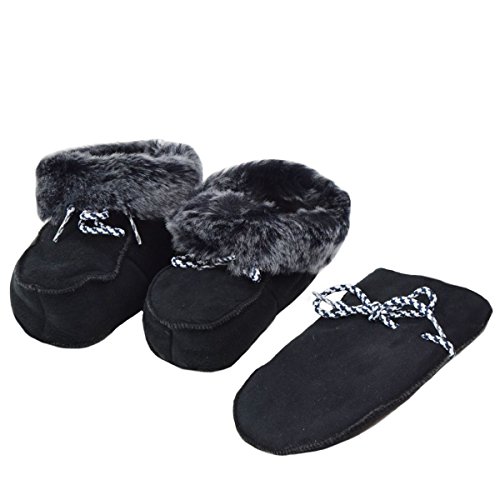 Sonia Originelli Set Baby Kleinkinder Hausschuhe Fäustel Wölckchen Lammfell Leder Farbe Marineblau, Größe 16 von Sonia Originelli