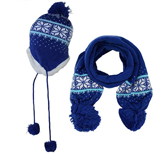 Sonia Originelli Set Kinder Schal und Mütze Norweger Teddyfell Bommel Winter Farbe Blau von Sonia Originelli