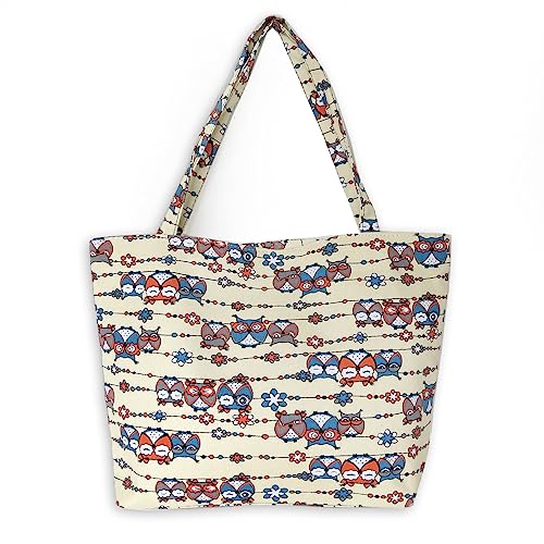 Sonia Originelli Shopper Bedruckt Eule Elefant Fuchs USA Einkaufstasche Strandtasche Farbe Eule3-beige von Sonia Originelli