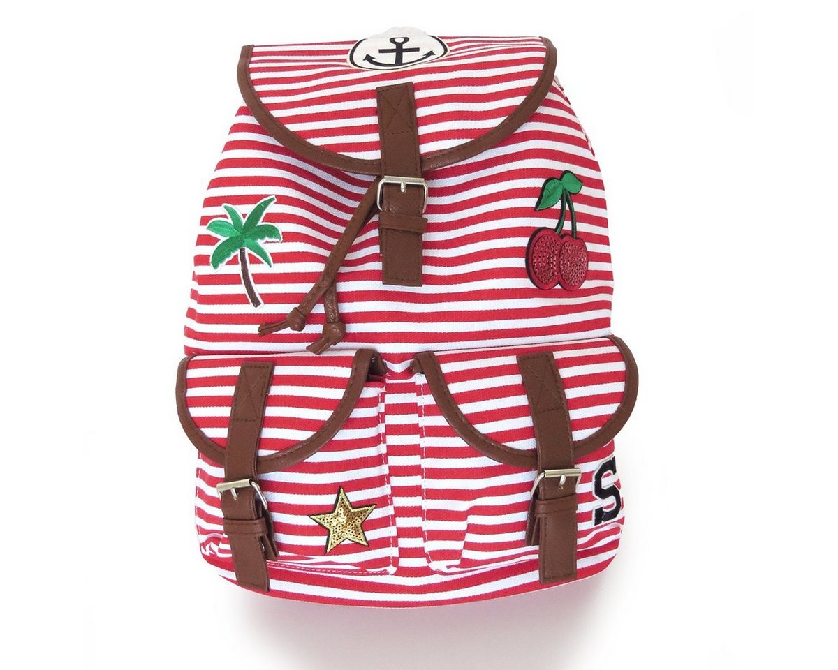 Sonia Originelli Umhängetasche Rucksack maritim gestreift mit Patches Anker von Sonia Originelli