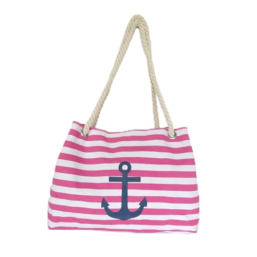 Sonia Originelli Strandtasche Weekender Shopper maritim gestreift bedruckt Seilkordeln Farbe: Anker rosa marine von Sonia Originelli