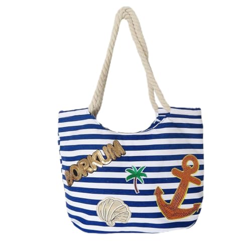 Sonia Originelli Strandtasche maritim gestreift mit Patch Aufnähern Borkum Farbe Blau von Sonia Originelli