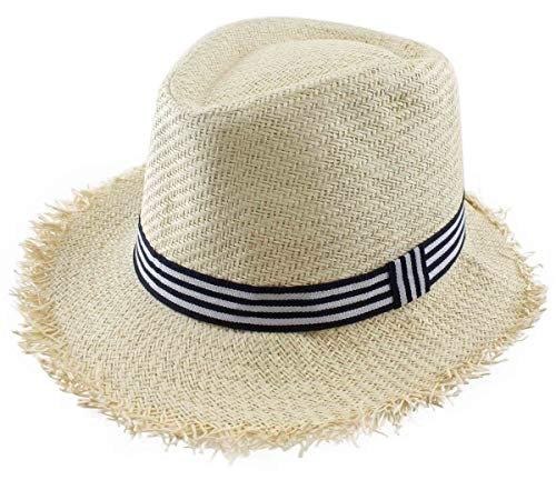 Sonia Originelli Strohhut Sommerhut Strand Fransen Herren Unisex Streifen Farbe Vanille von Sonia Originelli