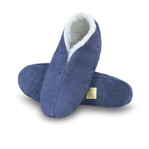 Sonia Originelli Wildleder Hausschuh Schluffi mit warmen Kuschelfell, Farbe: dunkelblau, Größe: 38 von Sonia Originelli