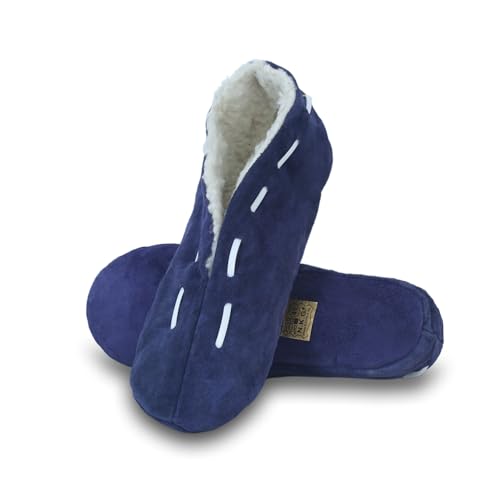 Sonia Originelli Wildleder Hausschuh Schluffi mit warmen Kuschelfell, Farbe: Dunkelblau, Größe: 40 von Sonia Originelli