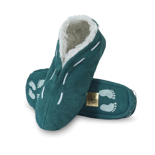 Sonia Originelli Wildleder Hausschuh Schluffi mit warmen Kuschelfell und Antirutschsohle, Farbe: grün, Größe: 45 von Sonia Originelli