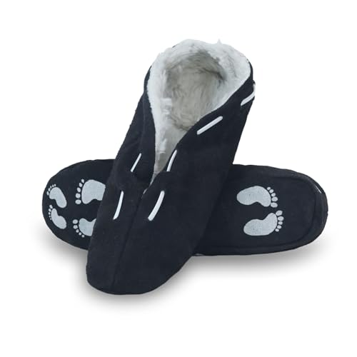 Sonia Originelli Wildleder Hausschuh Schluffi mit warmen Kuschelfell und Antirutschsohle, Farbe: schwarz, Größe: 46 von Sonia Originelli