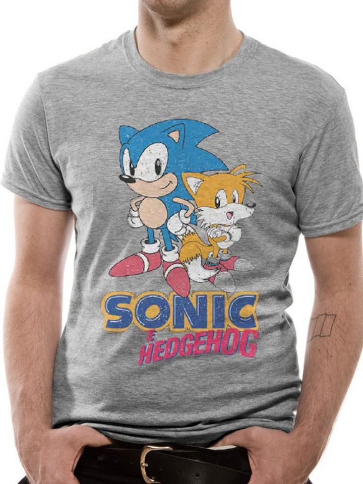Sonic SEGA Print-Shirt SONIC THE HEDGEHOG T-Shirt Erwachsene + Jugendliche hellgrau meliert S M L XL XXL von Sonic  SEGA