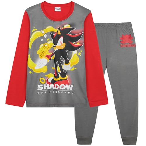 SONIC THE HEDGEHOG Shadow Schlafanzug Jungen Lang, Kinder Pyjama Set Weich & Kuschelig, Gamer Geschenke für Kinder (Rot/Grau Shadow, 5–6 Jahre) von SONIC THE HEDGEHOG
