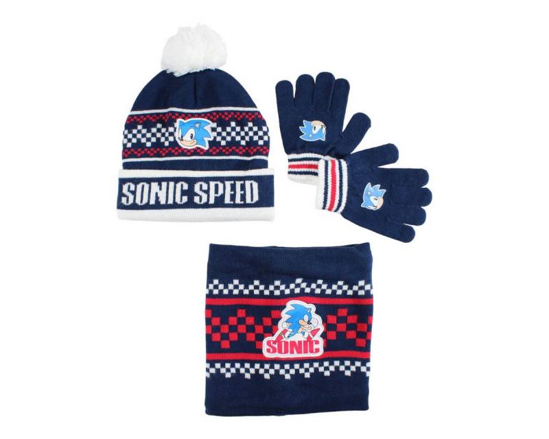 Sonic The Hedgehog Bommelmütze Sonic Set Kinder Herbst 3tlg Set Wintermütze Snood Handschuhe (3-St) Gr. 53/54 von Sonic The Hedgehog
