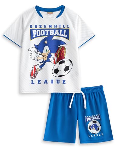 Sonic The Hedgehog Boys Greenhill Football League-Trikot | Weißes Top und blaue Shorts | Kurzarm-Fußballset | Sonic Graphic Sportswear | Sonic Merch – 4–5 Jahre von Sonic The Hedgehog