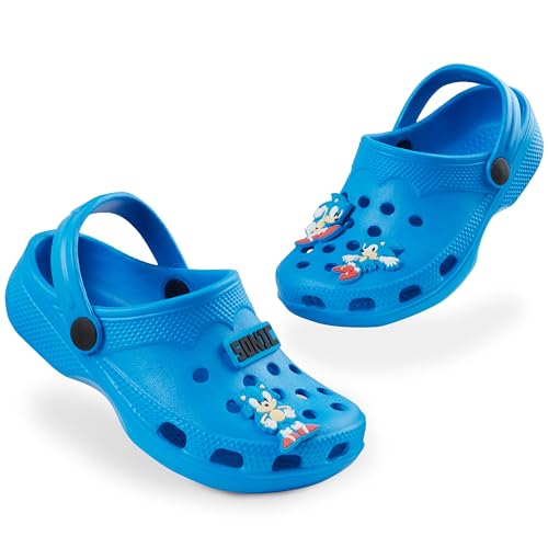 Sonic The Hedgehog Clogs Kinder, Gartenschuhe mit abnehmbaren Anhängern - Geschenke für Jungs (Blau, 31 EU) von Sonic The Hedgehog