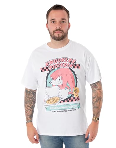 Sonic The Hedgehog Herren Weißes Kurzarm-T-Shirt | Knuckles Pizzeria Design | Entfesseln Sie den Geschmack mit Haxen | Offizielles Sonic Merchandise | Stylisches T-Shirt für Gaming-Enthusiasten von Sonic The Hedgehog